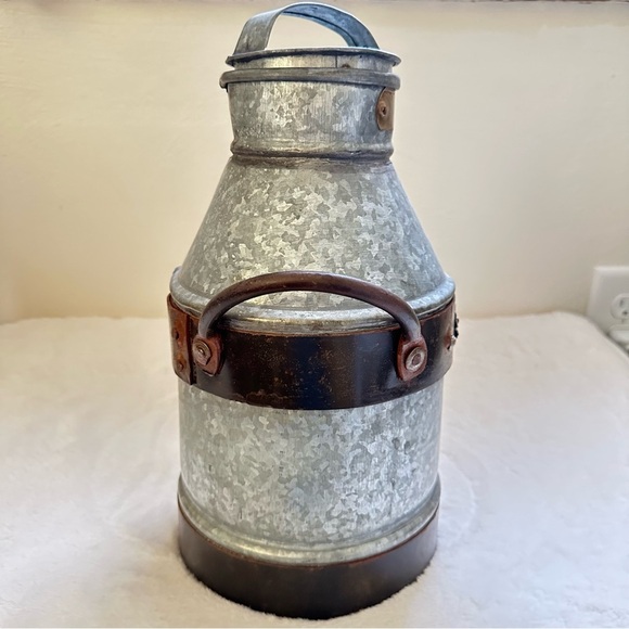 Farmhouse Rustic Metal Galvanized Decorative Milk Can - Picture 5 of 15